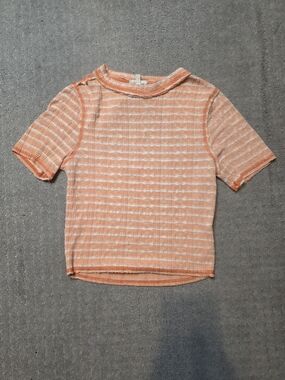 Gilded Intent Peach and White Striped Short Sleeve Top